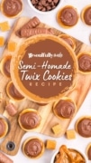 A cutting board filled with Twix cookies and twix bars, caramels and chocolate!