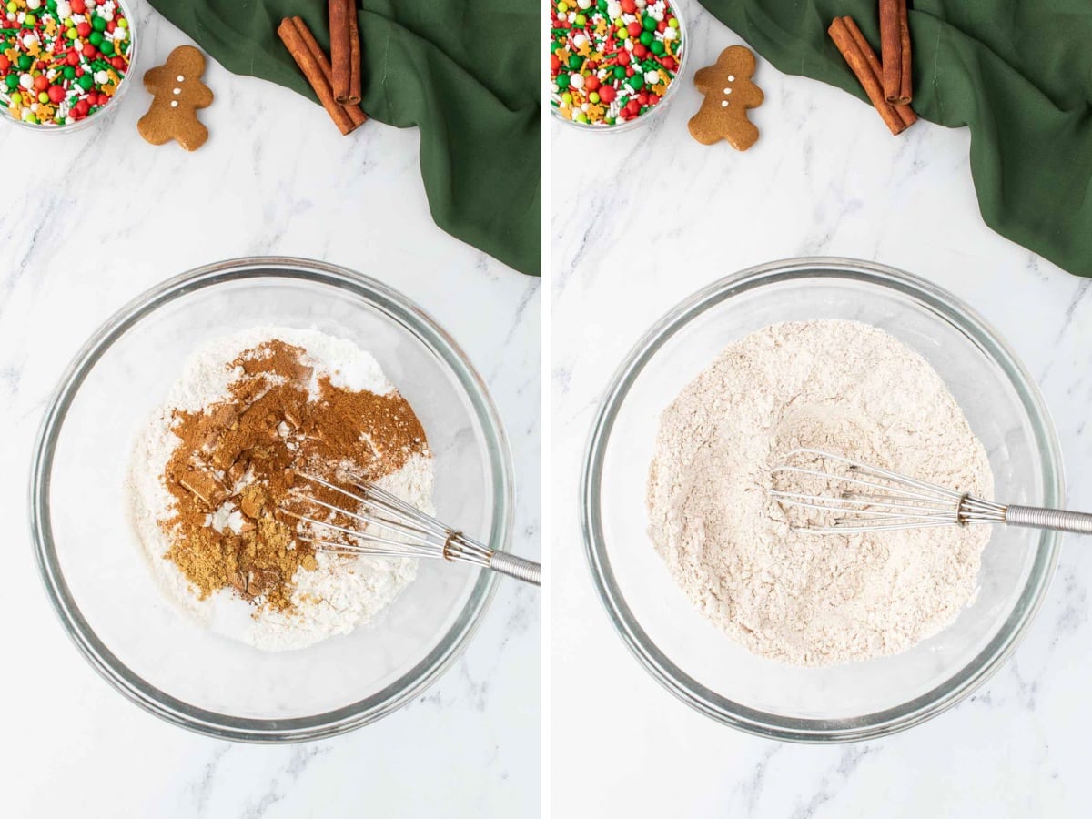 A bowl of dry ingredients then mixed together.