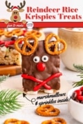 Reindeer Rice Krispie Treats with one standing up to show the fun face.