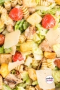 Image only with logo pin 4 for Chicken Caesar Pasta Salad recipe.