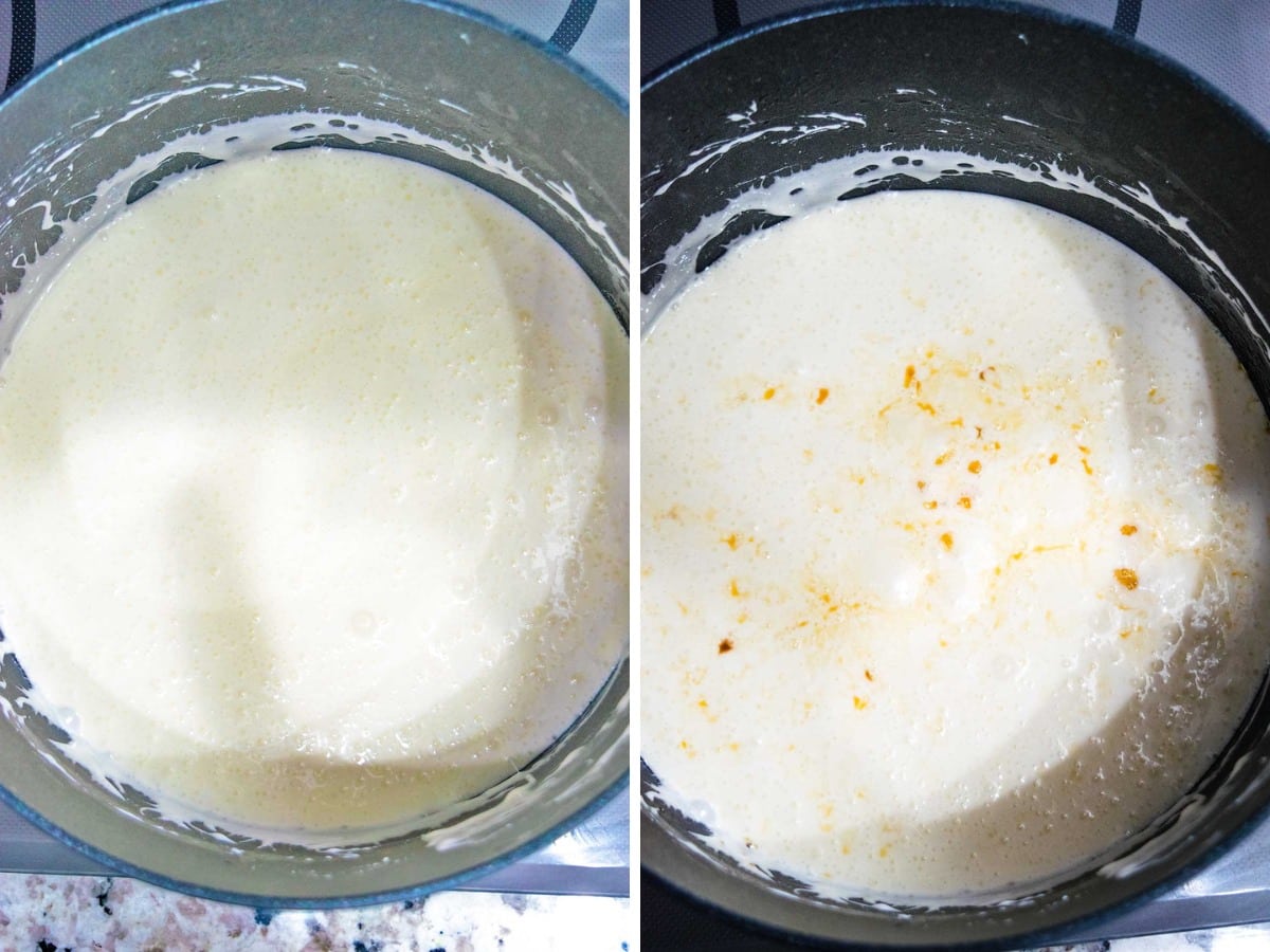 Melting marshmallows and butter in a saucepan. Then adding in vanilla.