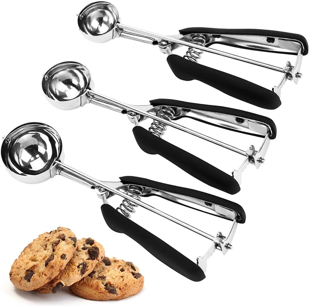 Set of three cookie scoops.