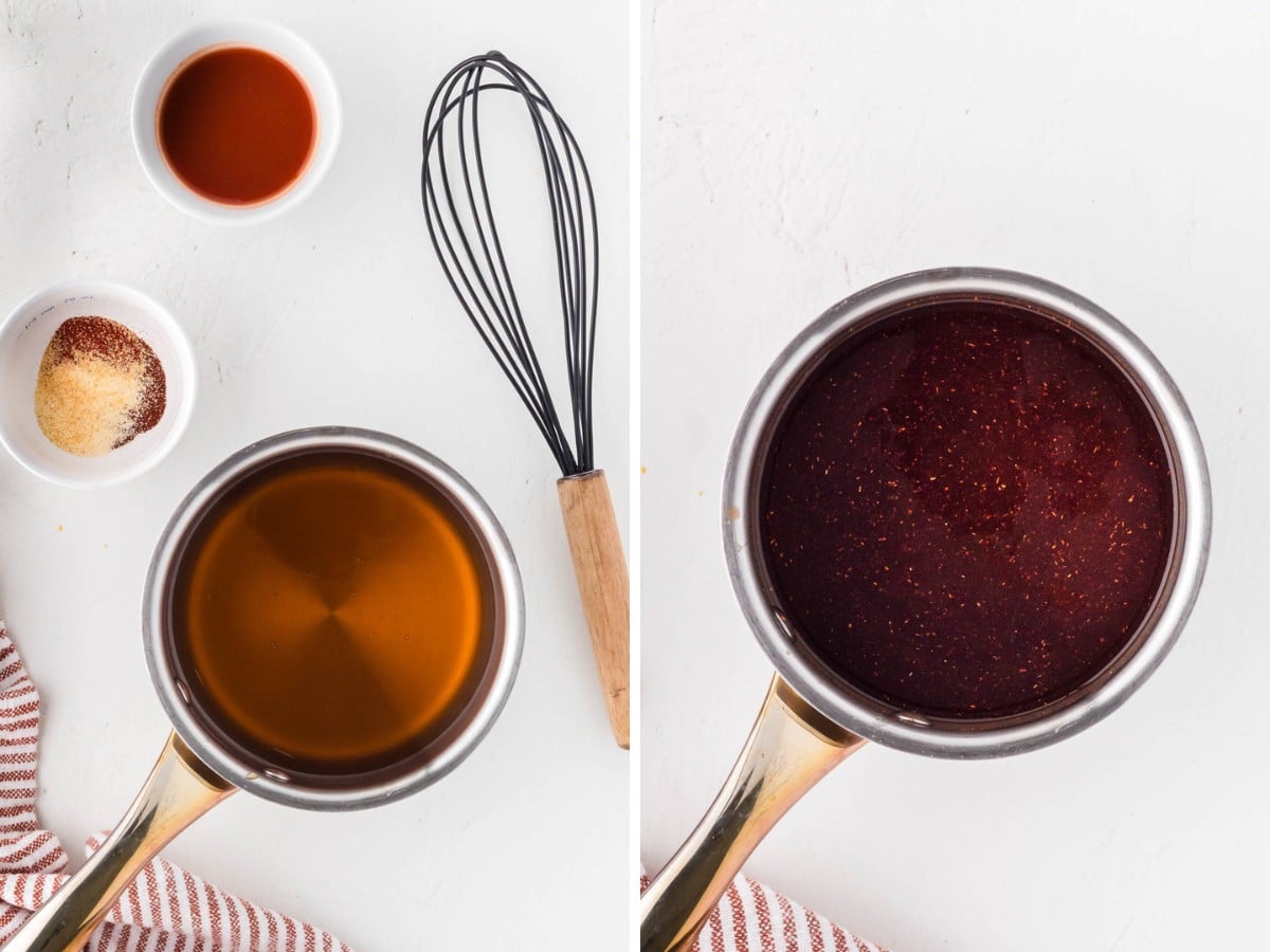 Honey in a saucepan and then spices added to the pan and reduced.