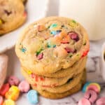 A stack of lucky charms cookies.