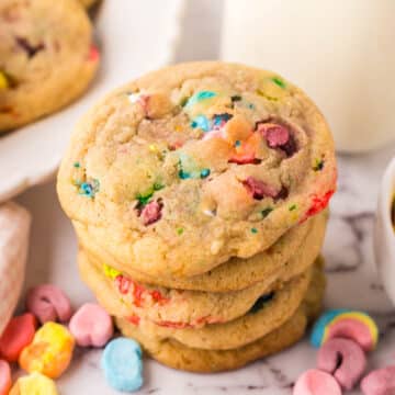 A stack of lucky charms cookies.