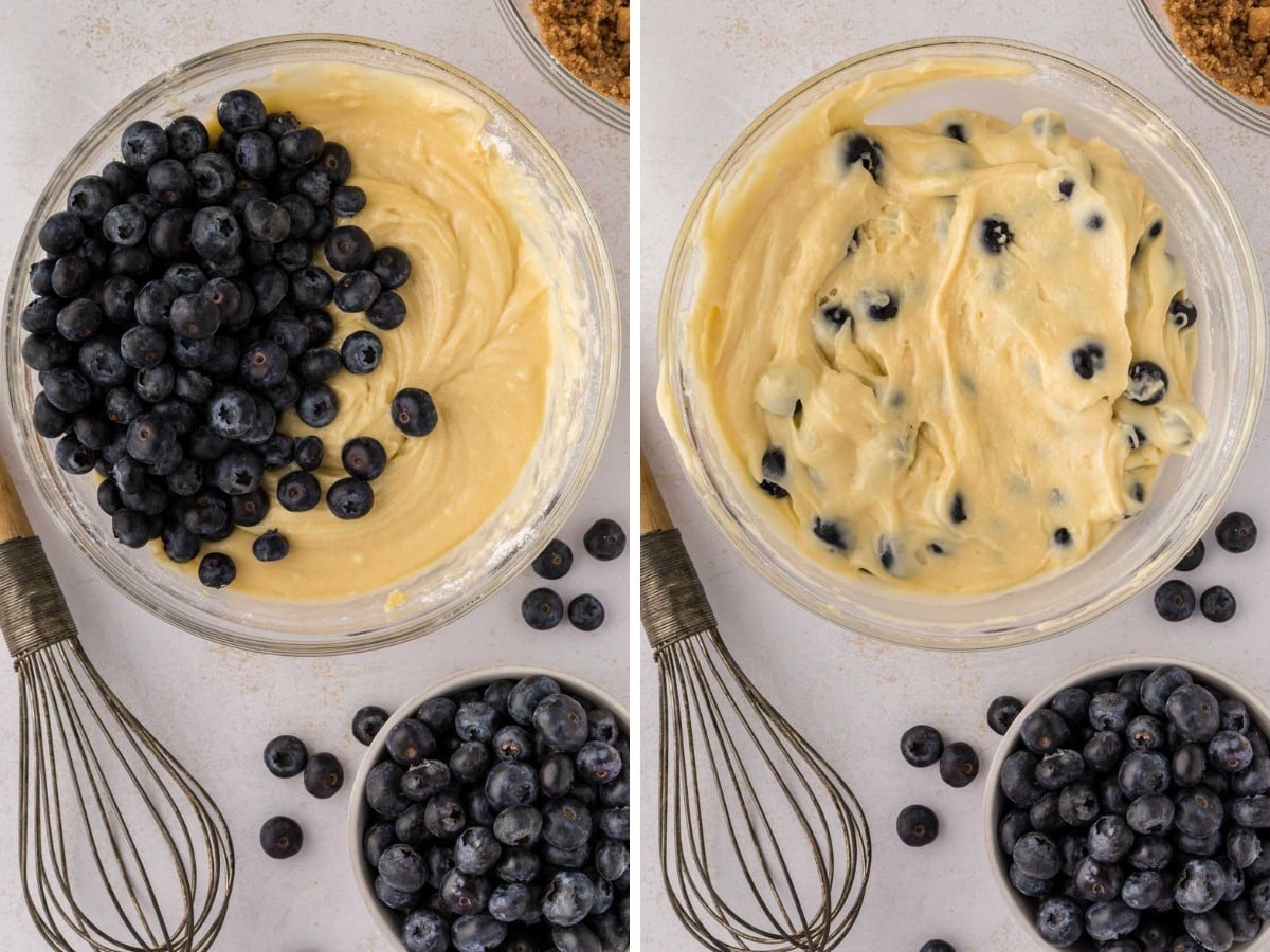 Blueberries added to batter and then folded in.