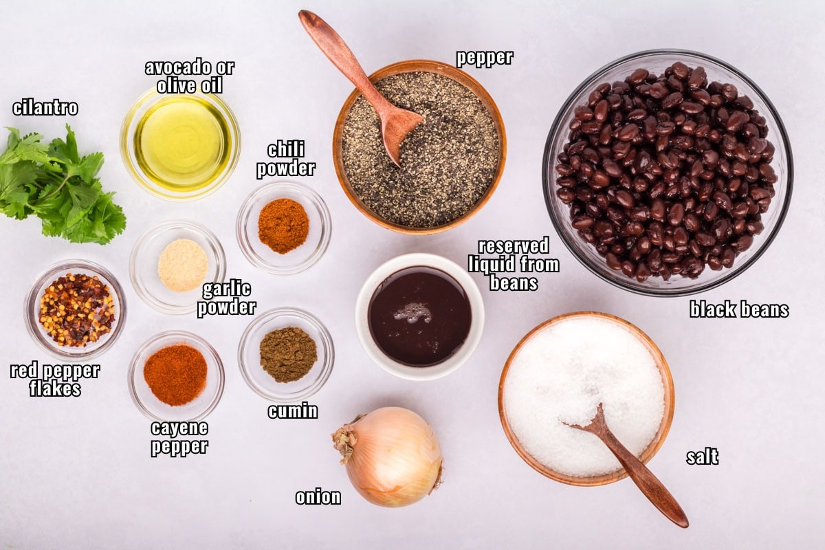 A labeled list of ingredients for refried beans.