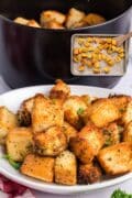 Air Fryer Homemade Croutons with a superimposed image of the oven method freatured.