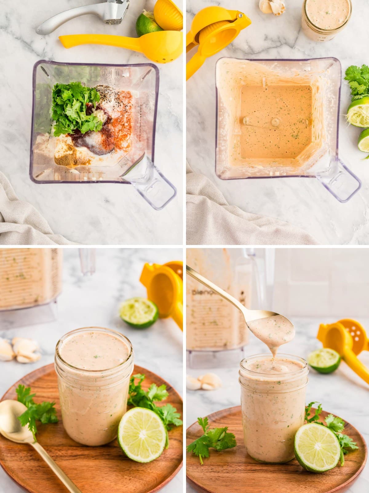 Dressing ingredients in a blender, then blended together and put in a mason jar.