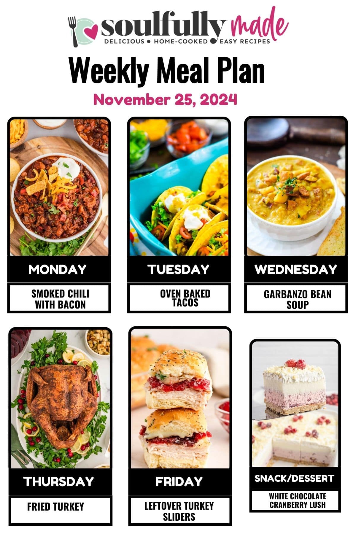 Soulfully Made weekly meal plan November 25, 2024 graphic.