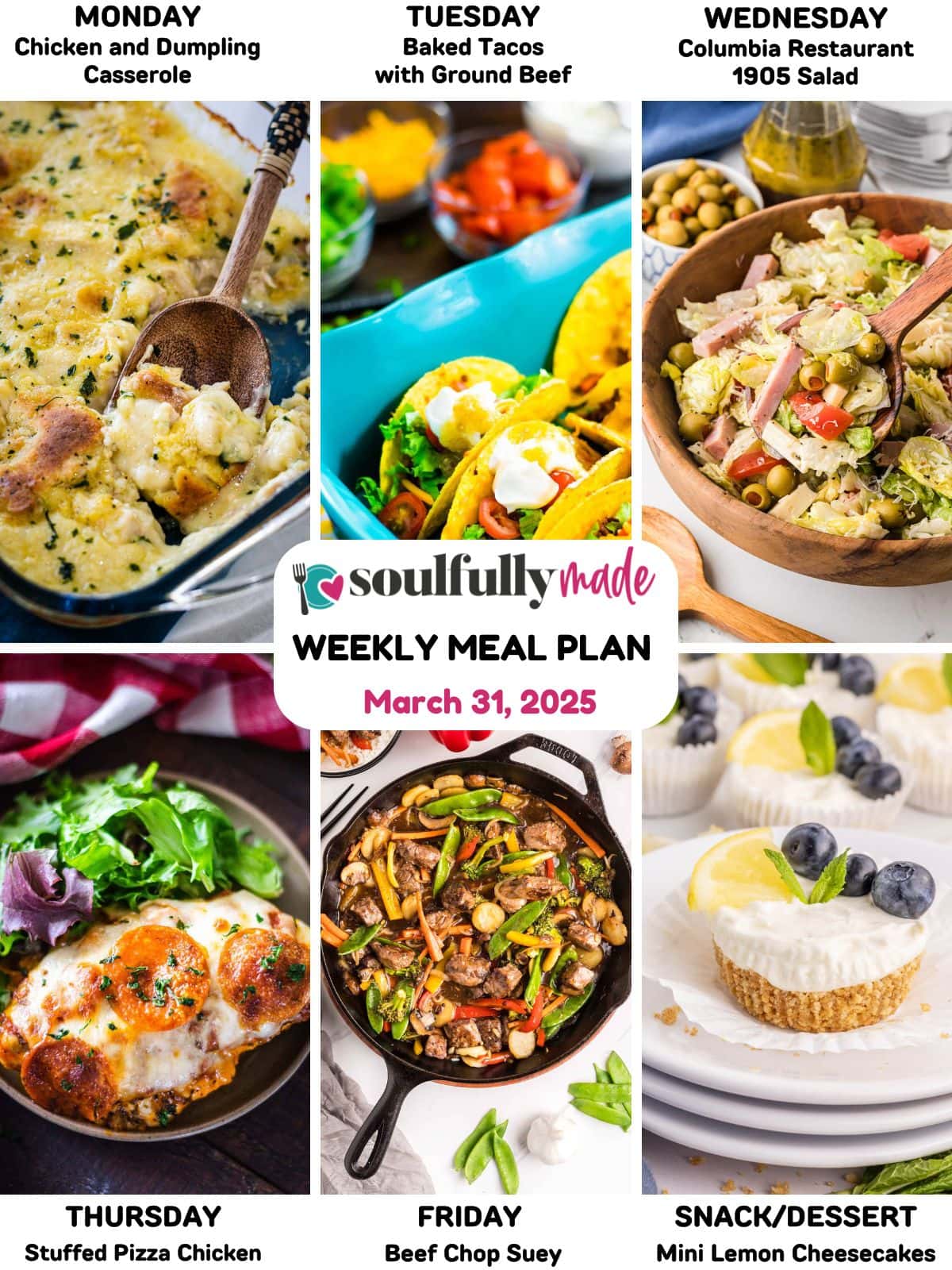 Weekly Meal Plan graphic image for March 31, 2025.