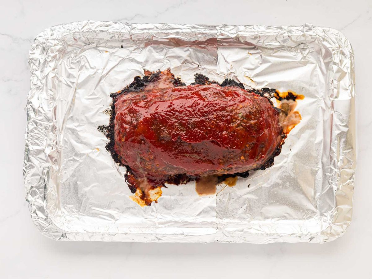 Meatloaf after being cooked in the oven.