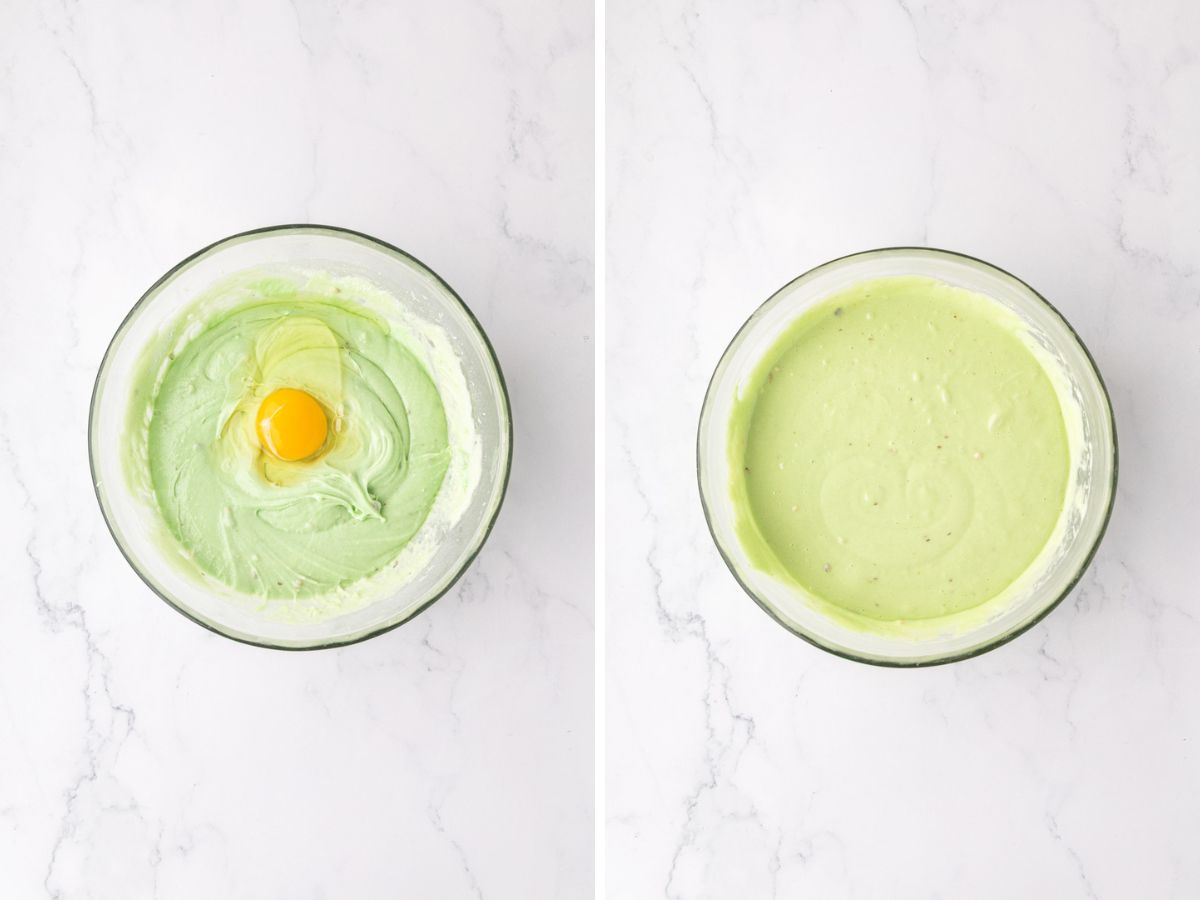 Egg added to cake batter.