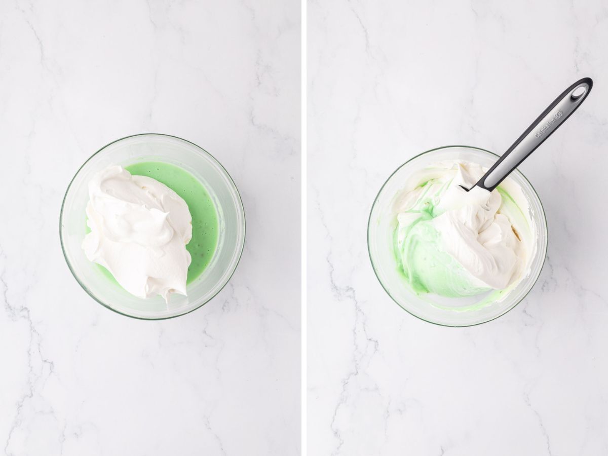 Whipped topping folded into pudding.