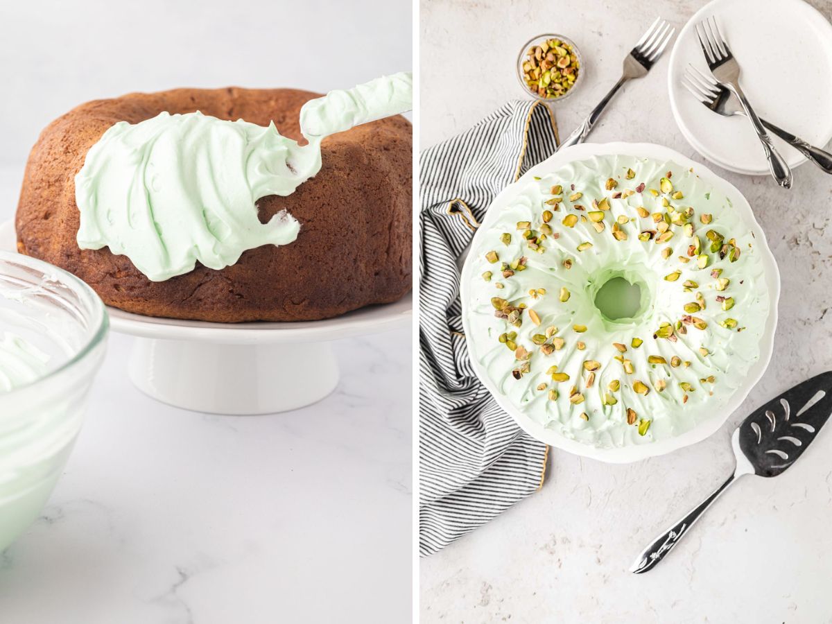 Frosting the cake with a spatula.