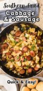 southern fried cabbage and sausage recipe pinterest image