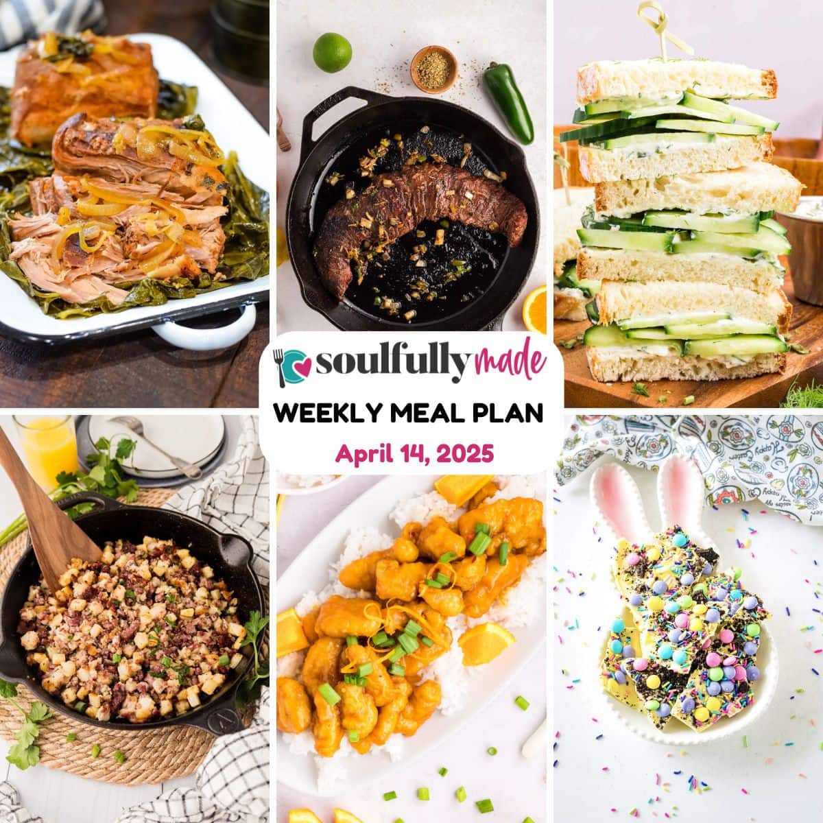 Weekly meal plan graphic for April 14, 2025.