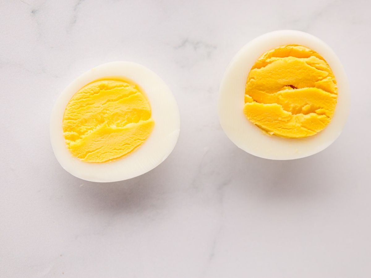 Hard boiled egg cut in half.