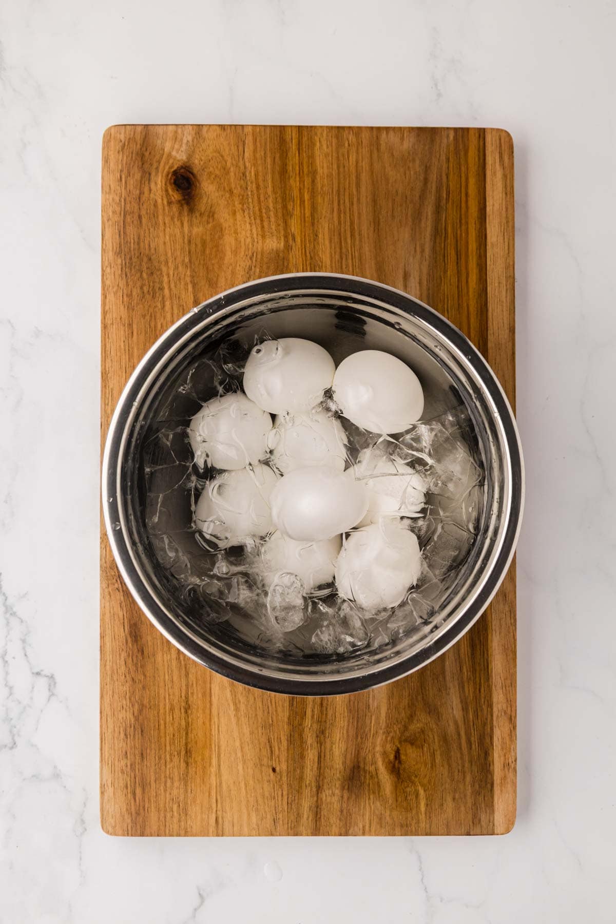 Egg in a ice water bath.