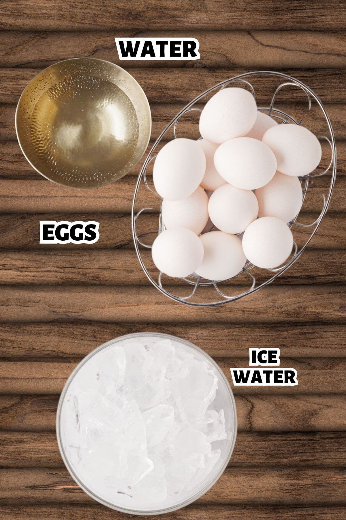 A labeled image of ingredient needed to steam eggs.