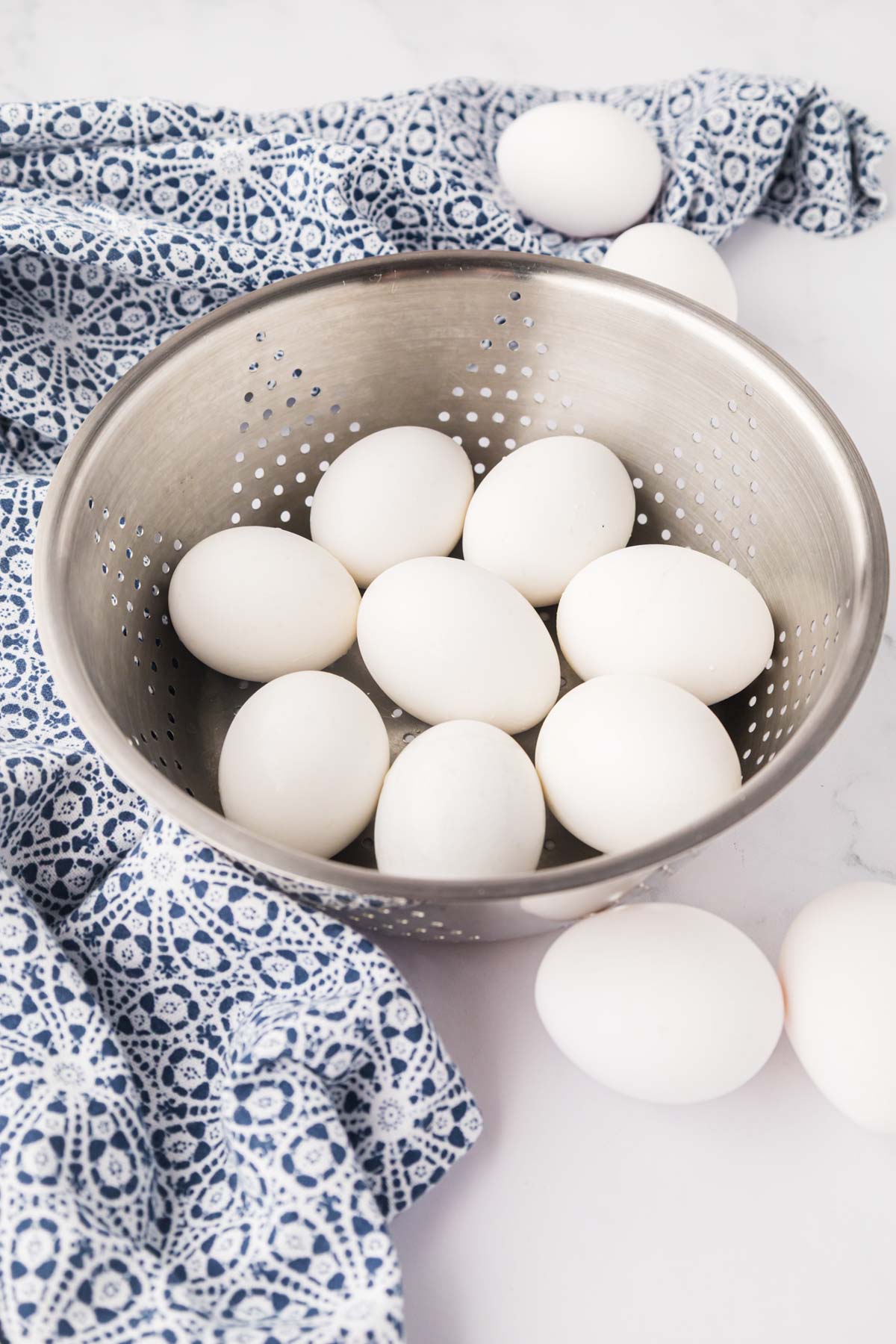 Eggs in a steamer basket.