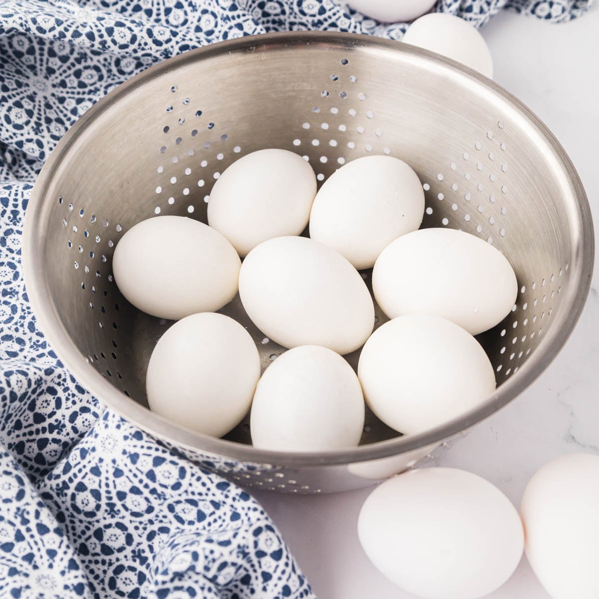 Eggs in a steamer basket.