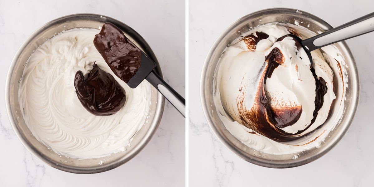 Melted chocolate added whipped cream mixture.