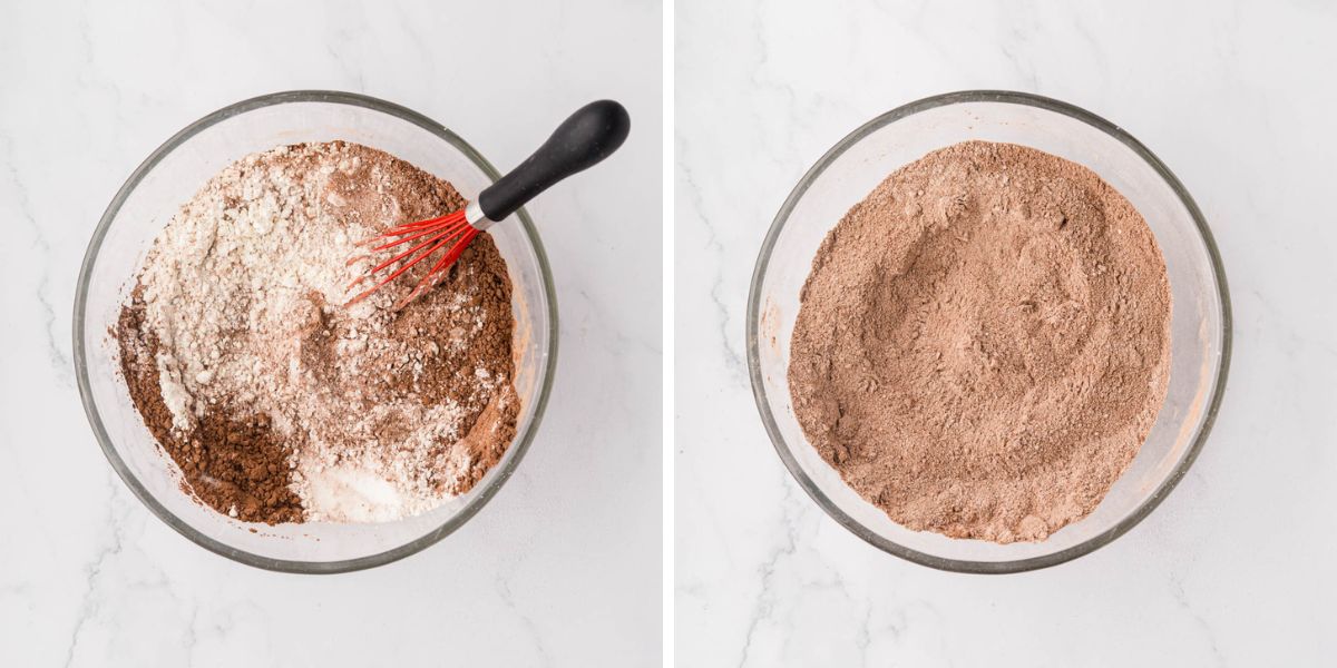 Whisking dry ingredients.