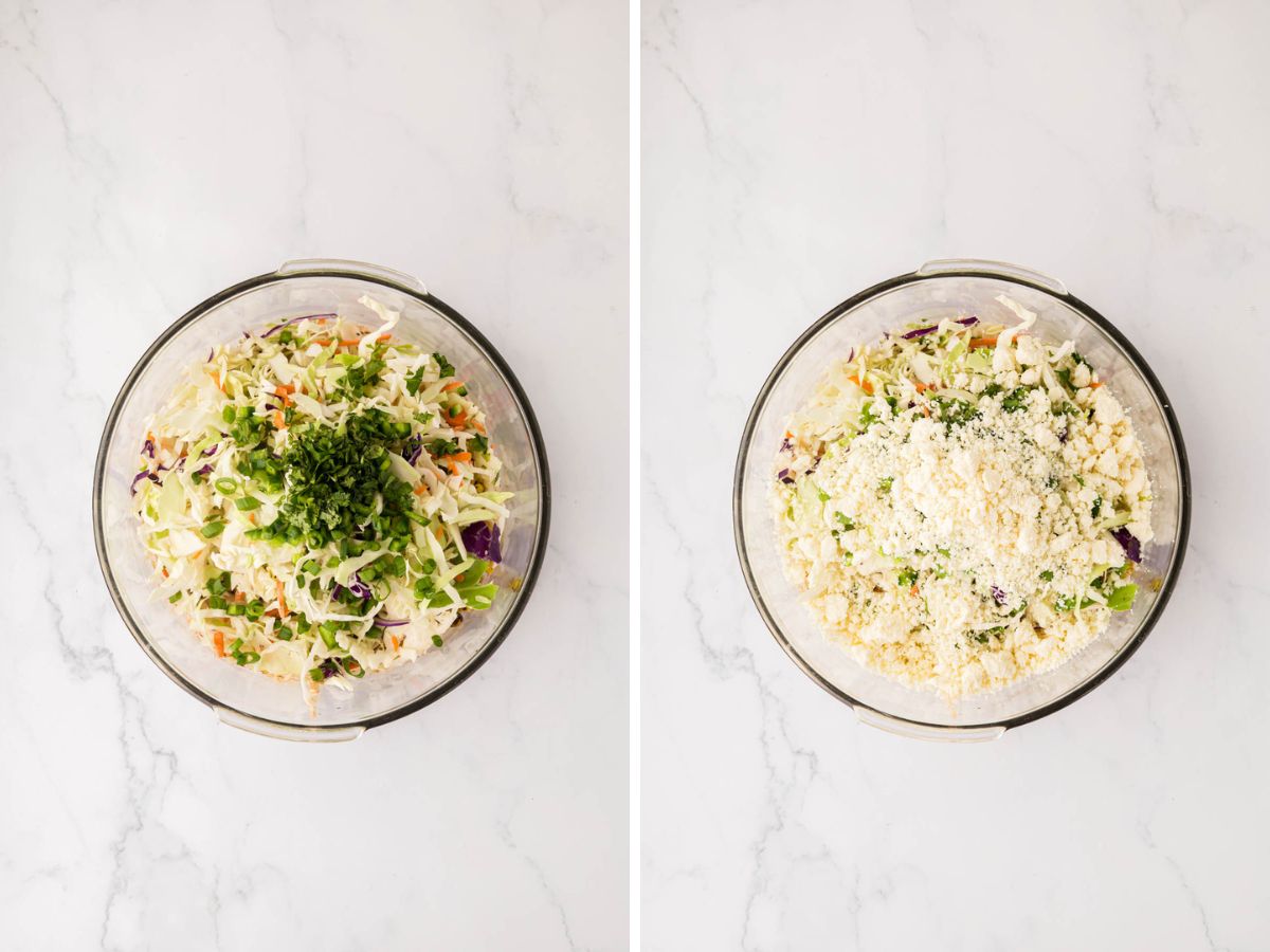Diced cilantro added to the slaw.