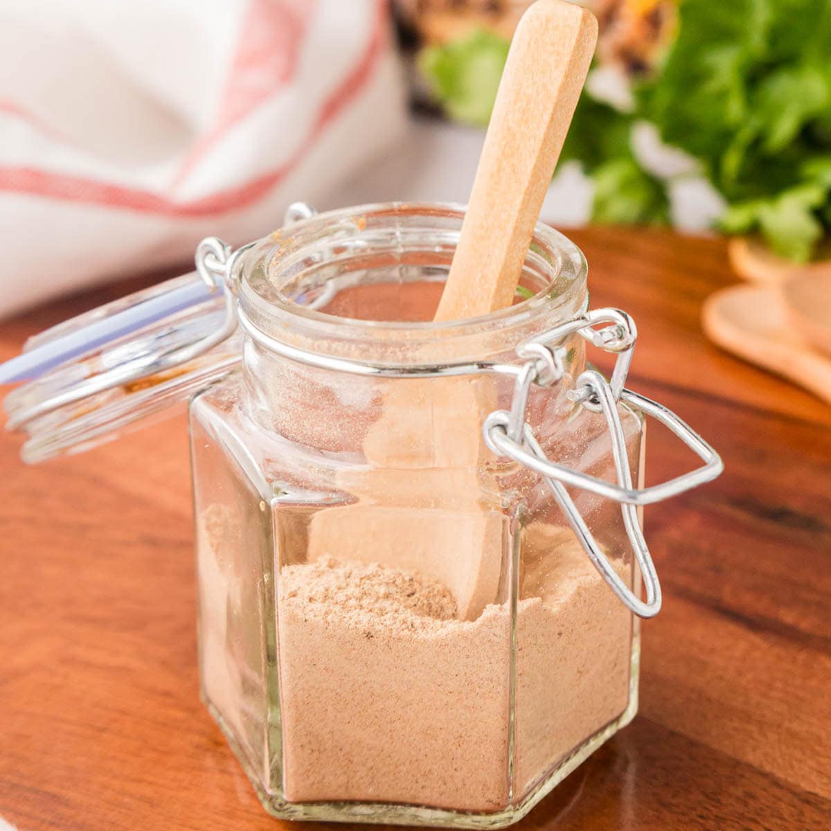 A spice jar of homemade french onion soup mix.