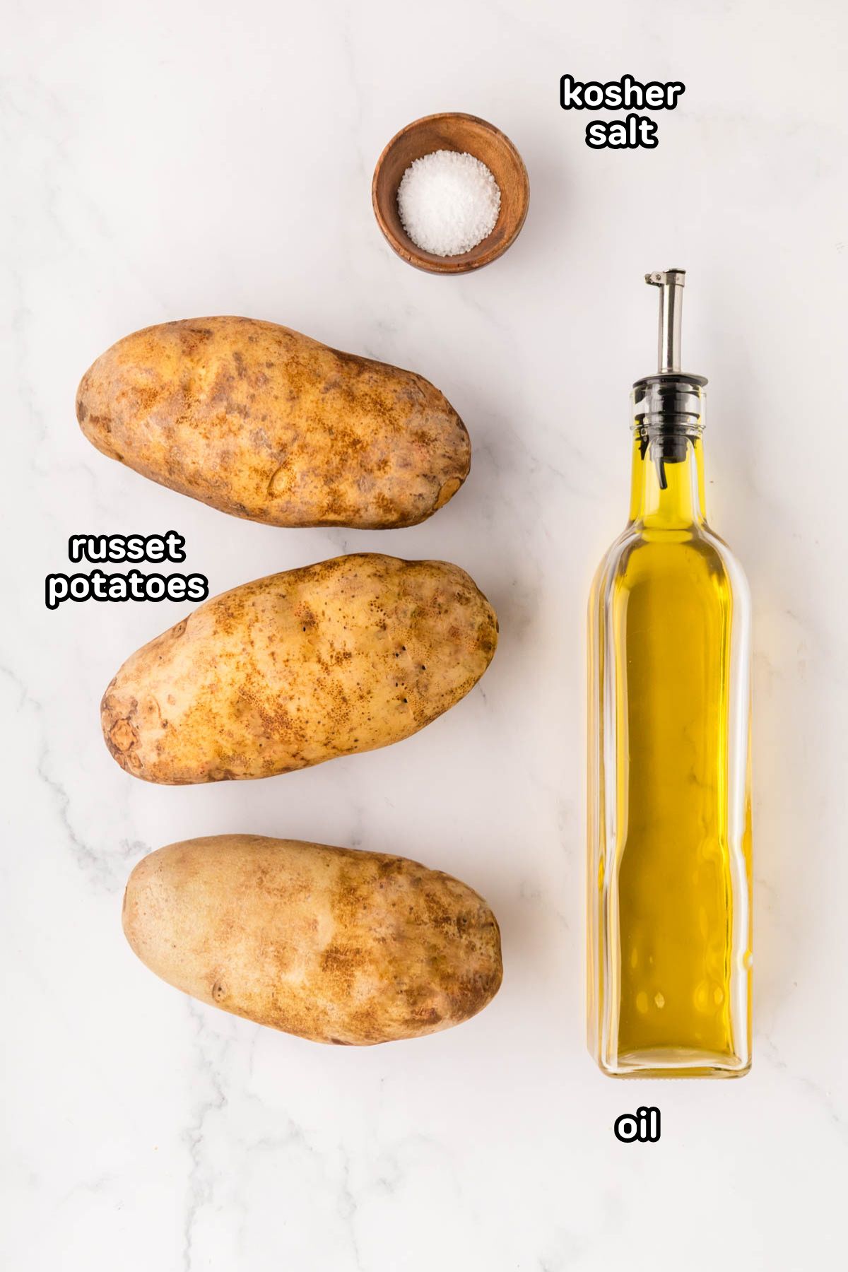 Labeled Image of ingredients needed to make oven baked potatoes.