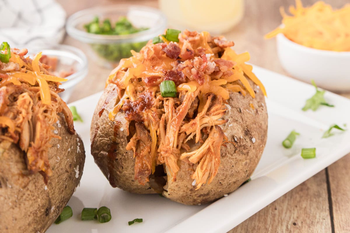 Do oven baked potatoes loaded with barbecue.