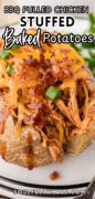 Loaded BBQ Baked Potatoes with Pulled Chicken Recipe Pinterest image