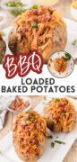 Loaded BBQ Baked Potatoes with Pulled Chicken Recipe Pinterest image