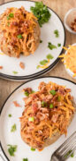 Loaded BBQ Baked Potatoes with Pulled Chicken Recipe Pinterest image