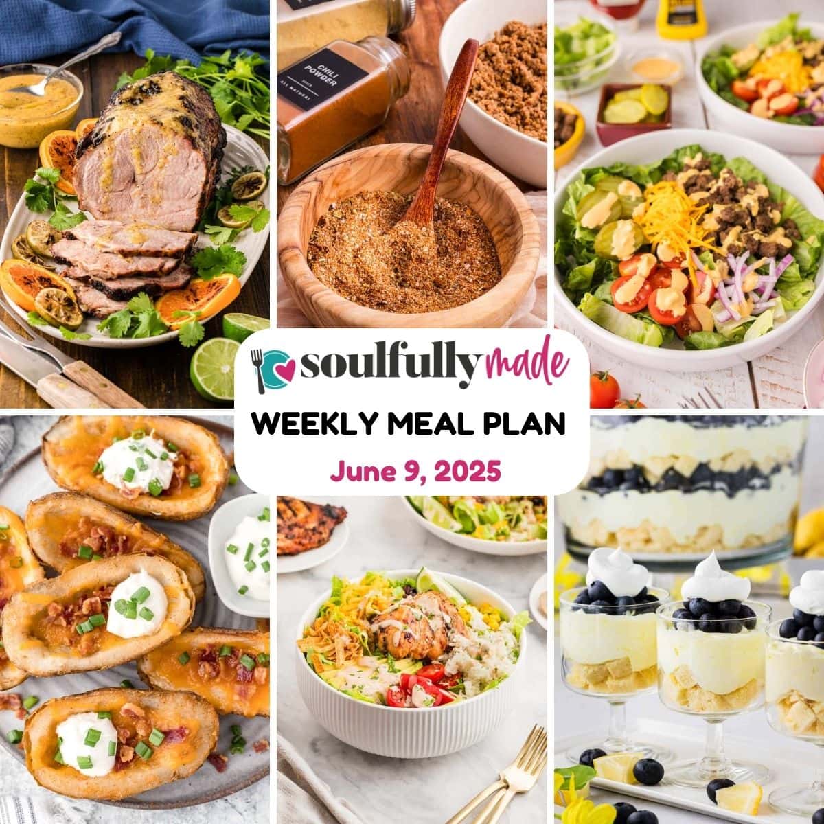 Graphic image showing meal plan for June 9, 2025.