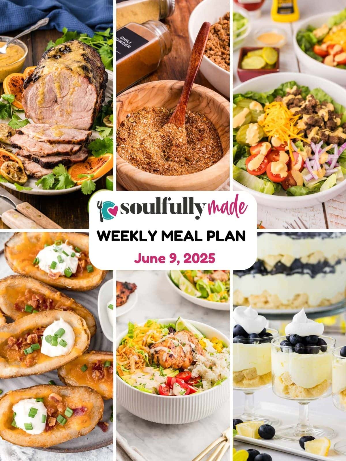 Graphic image showing meal plan for June 9, 2025.