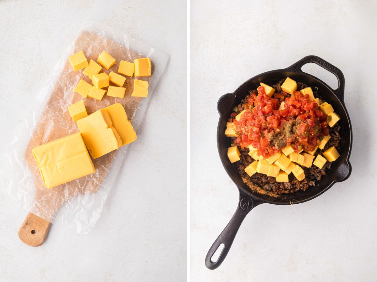 I'll need the cubes Rotel and cumin added to ground beef.