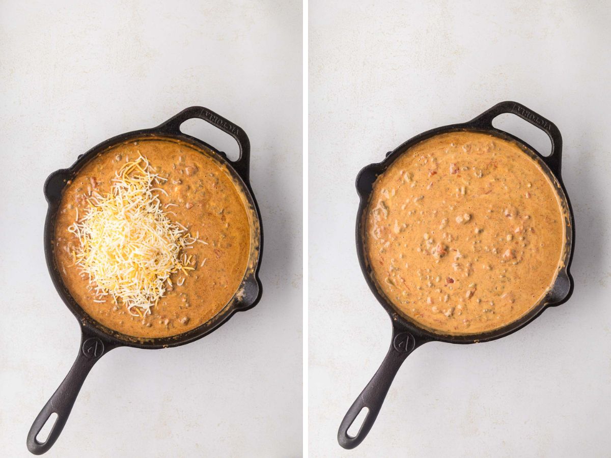 Shredded Mexican blend cheese added to Velveeta mix you go outture.