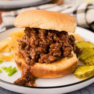 Homemade sloppy Joes on a hamburger bun.
