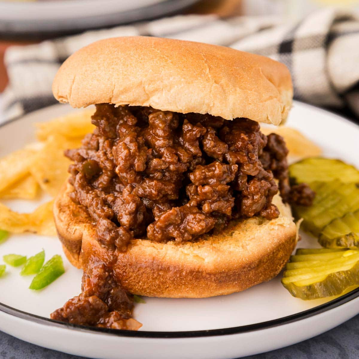 Homemade sloppy Joes on a hamburger bun.