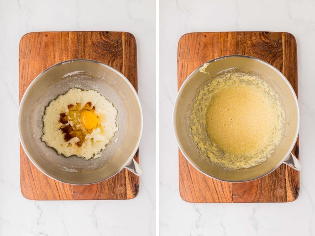 Eggs and vanilla added to the sugar mixture.