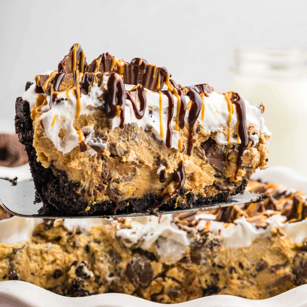 A slice of peanut butter cup pie.