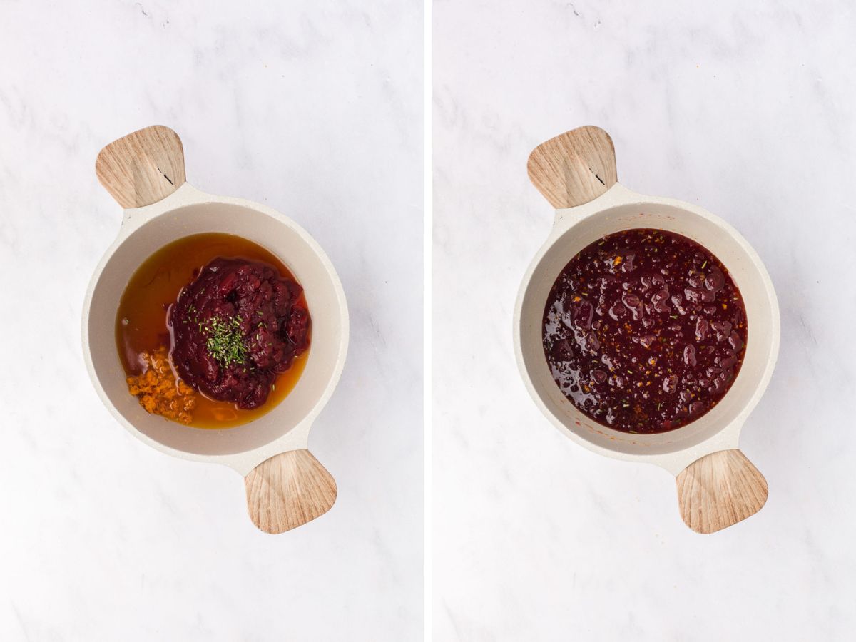 Side by side photos of making the cranberry orange glaze.