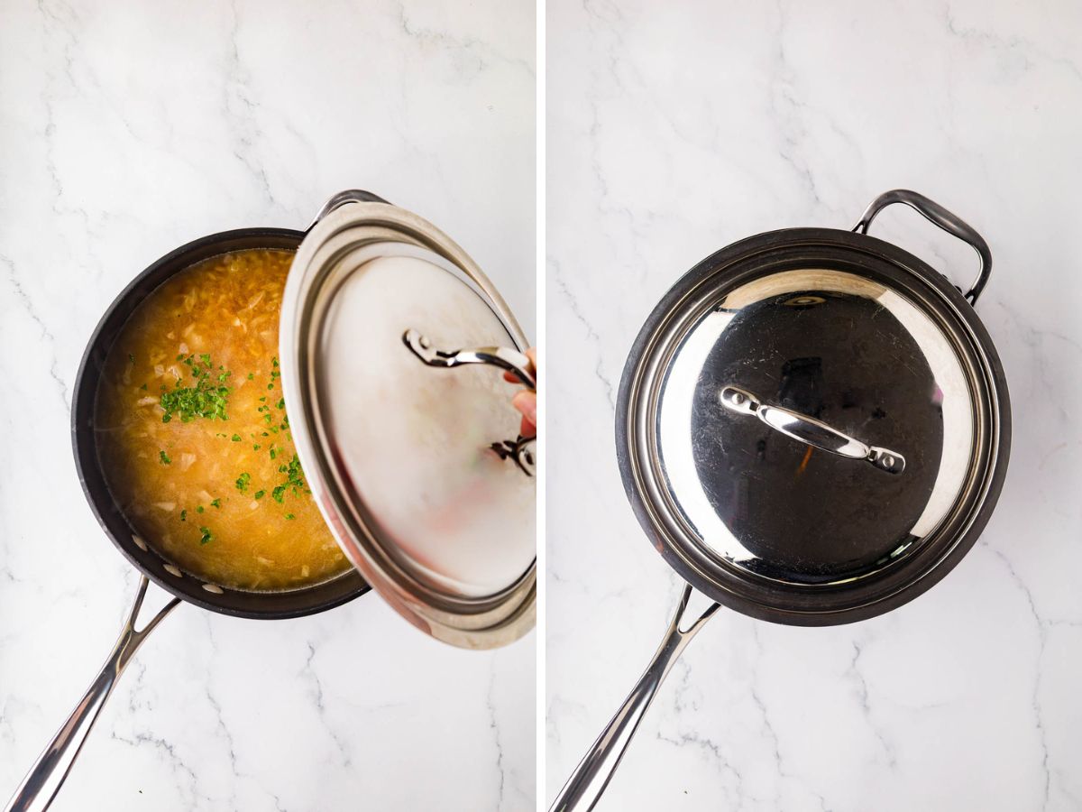 Cover a pan with lid.