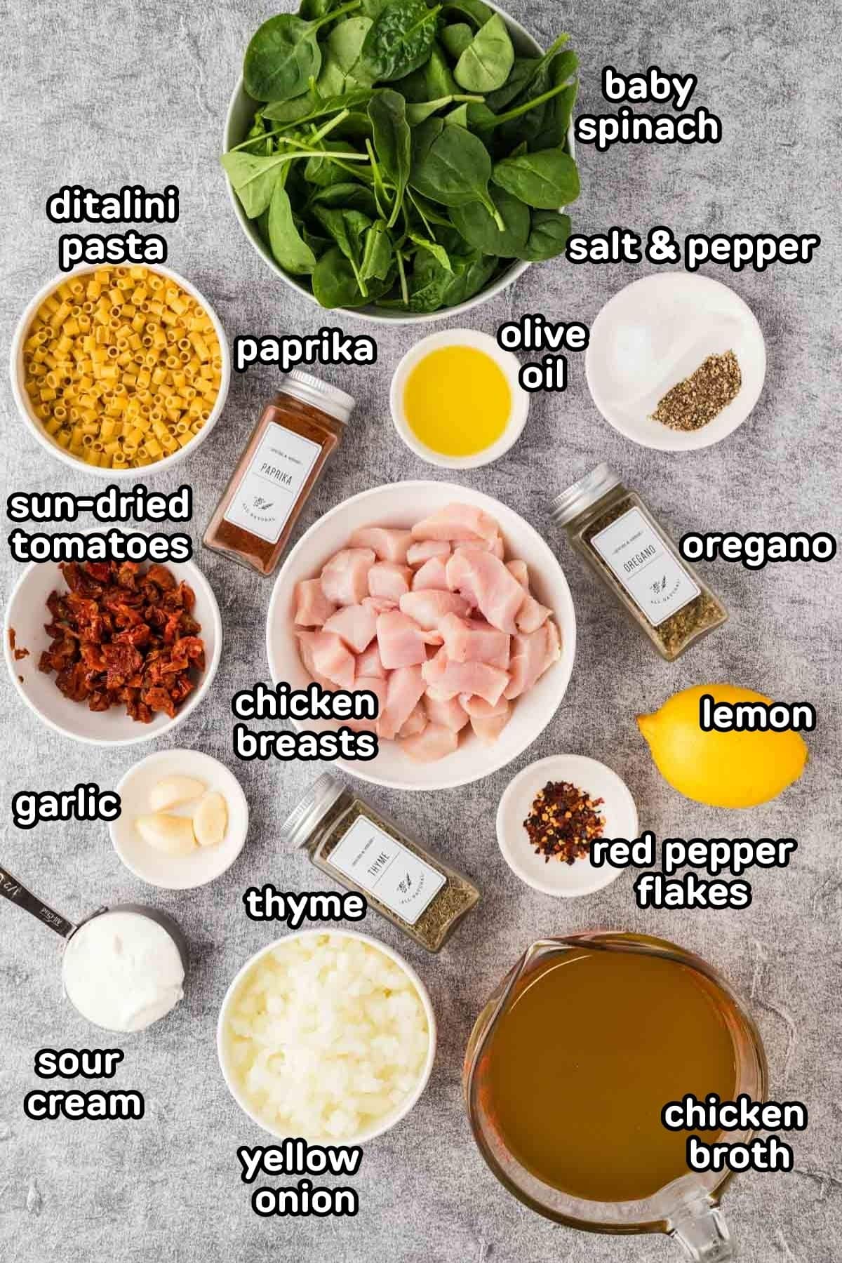 Ingredients needed to make marry me chicken soup.