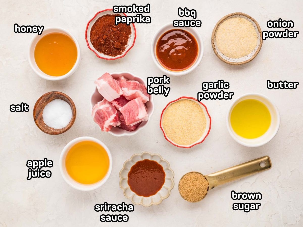 Ingredients needed to make pork belly burnt ends.