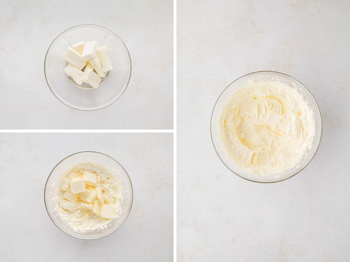 Creaming cream cheese, and butter together.