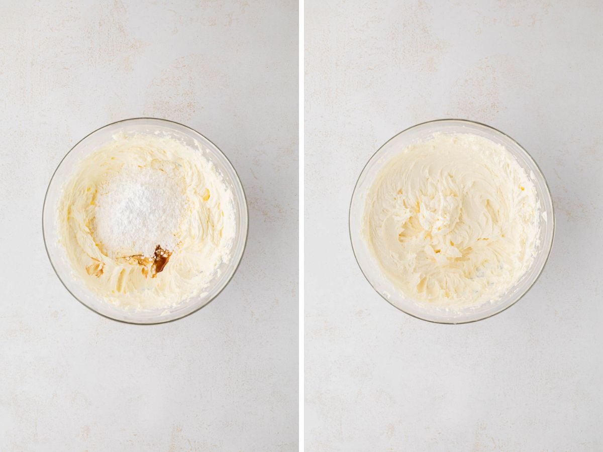 Add powdered sugar and vanilla to the creamed butter mixture.