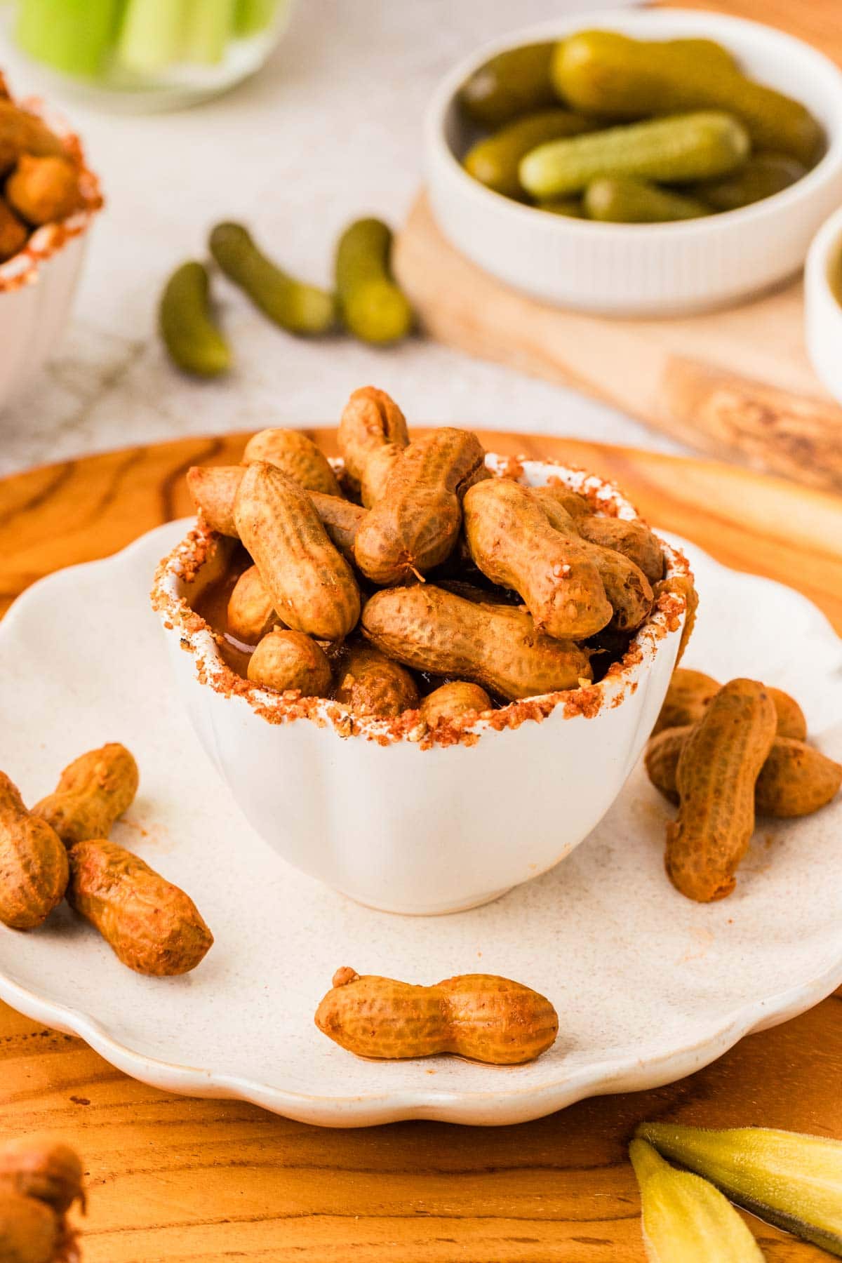 Boiled Peanuts in a white bowl.